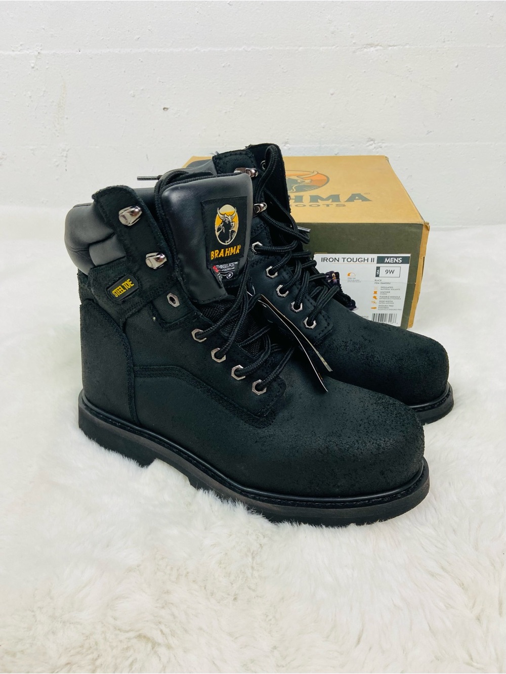 Brahma Men's leather steel toe Black Work insulated Boots SZ 9W